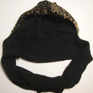 All-in-One Black and Leopard Winter Scarf and Hat Combo